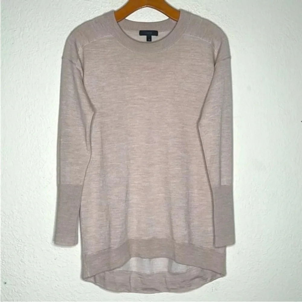 J. Crew Merino Wool High Low Hem Oversized Tunic‎ Sweater High Low Beige Size XS
